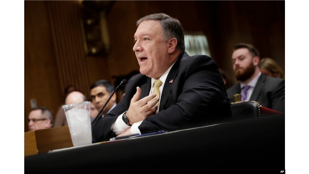 Secretary of State Mike Pompeo answers questions from the Senate Foreign Relations Committee on Capitol Hill in Washington, May 24, 2018.