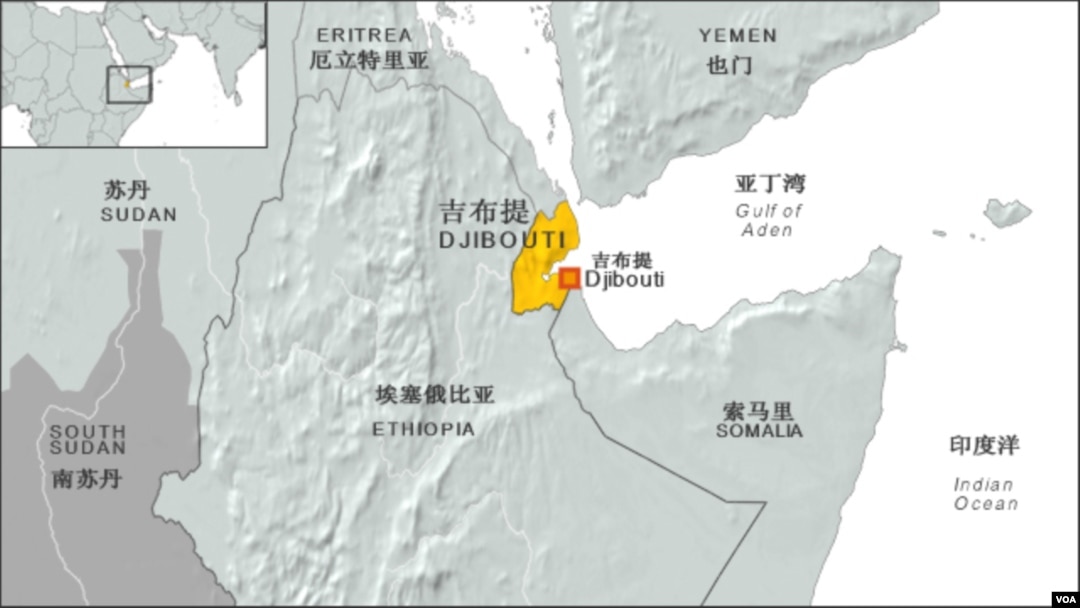 吉布提地理位置圖。