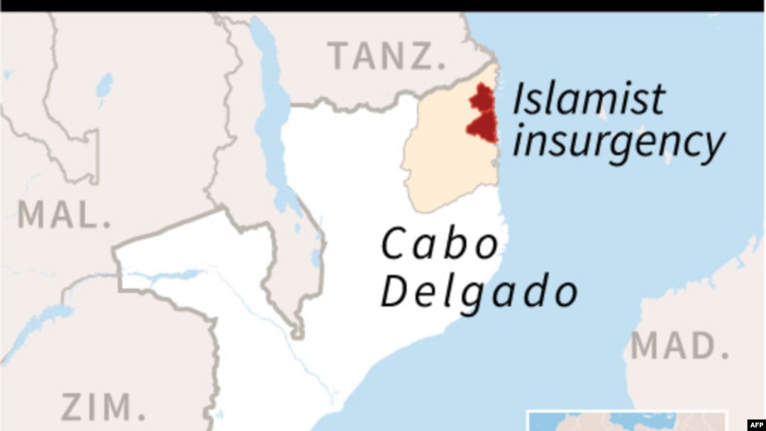 Moçambique, mapa mostrando Cabo Delgado