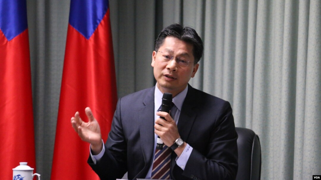 台灣外交部發言人李憲章2018年4月26日回答記者提問（美國之音記者楊明拍攝）