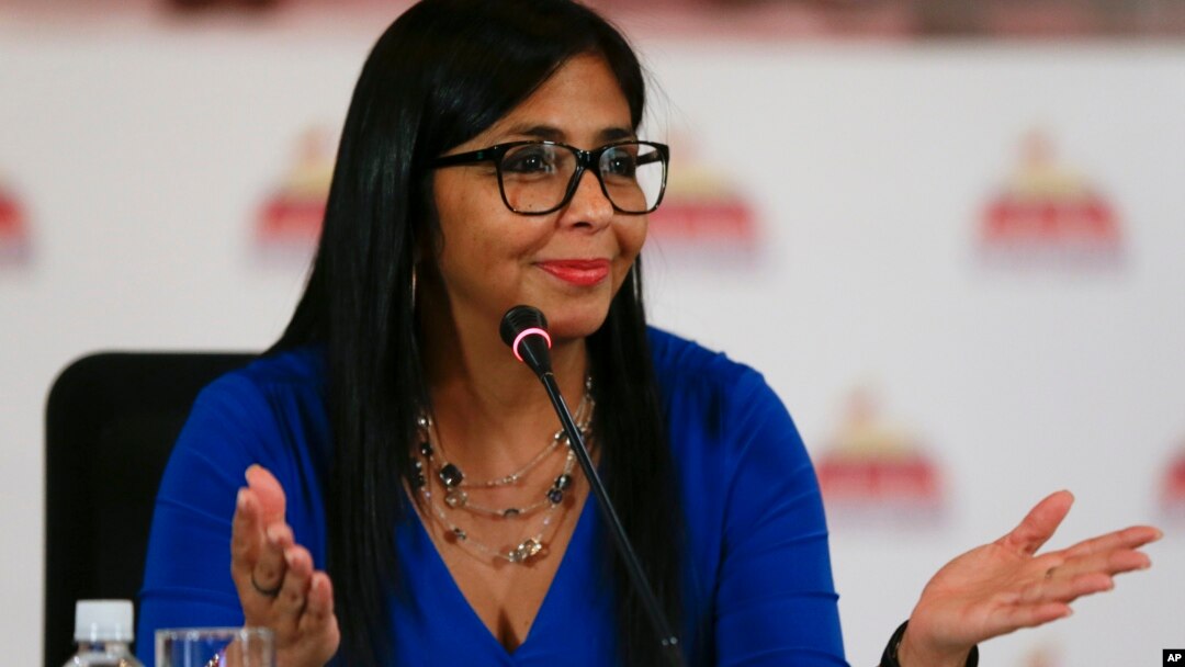 FILE - In this Aug. 28, 2017, photo, Delcy Rodriguez, then president of the Constitutional Assembly, gives a press conference in Caracas. Venezuelan President Nicolas Maduro has named Rodriguez on June 14, 2018, as the country's new vice president.