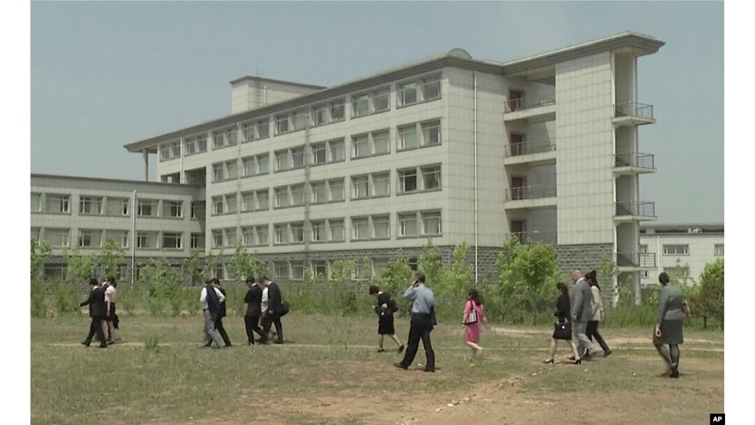 FILE - This image made from a May 21, 2014, video shows a building at the Pyongyang University of Science and Technology.
