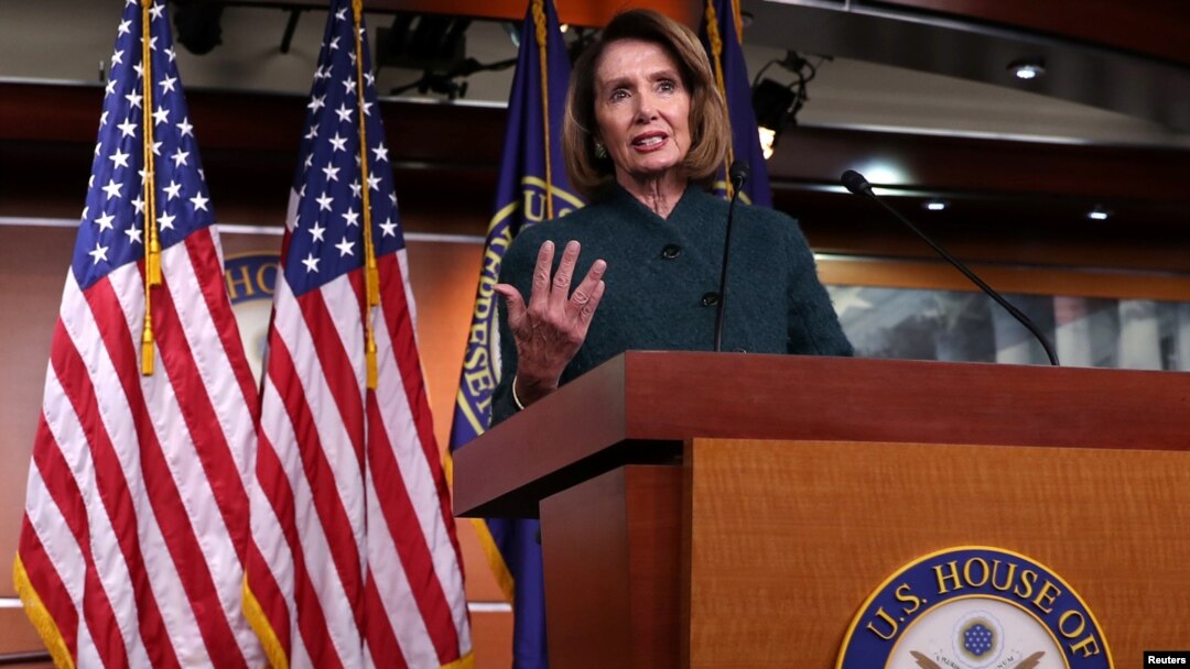 FILE - U.S. House Speaker Nancy Pelosi holds a news conference at the U.S. Capitol in Washington, Jan. 10, 2019. 