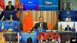 中国外交部长王毅在与东盟外长的在线会议上发言（2020年9月9日）。