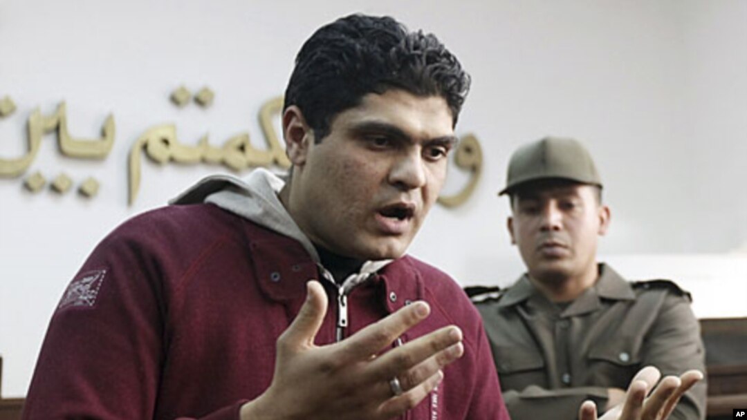 Army doctor Ahmed Adel, who was accused of carrying out a forced virginity test on a female detainee, speaks to the media after being acquitted in Cairo March 11, 2012.