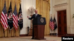 资料照片：美国总统拜登在白宫举行上任后首场正式记者会。(2021年3月26日)