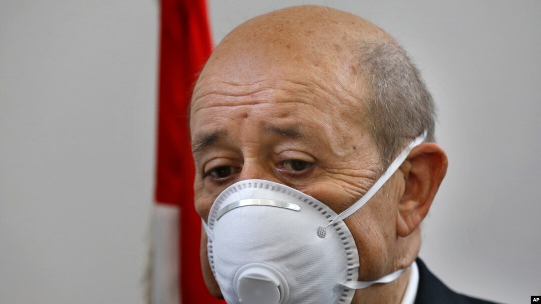 French Foreign Minister Jean-Yves Le Drian during his visit to the Carmel Saint Joseph school, south of the capital Beirut, Lebanon, July 24, 2020, said France will not let the 'Lebanese youth alone’ face the crisis that has hit the education sector hard.