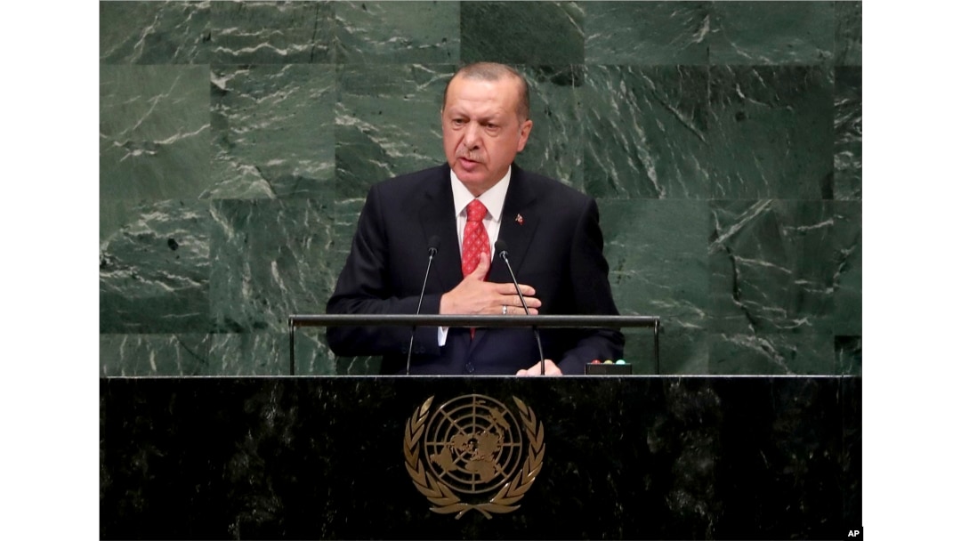 Turkey's President Recep Tayyip Erdogan addresses the 73rd session of the United Nations General Assembly, at U.N. headquarters, Sept. 25, 2018.