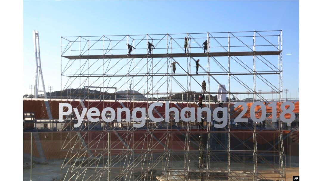 FILE - The Pyeongchang Olympic Stadium under construction in Pyeongchang, South Korea.