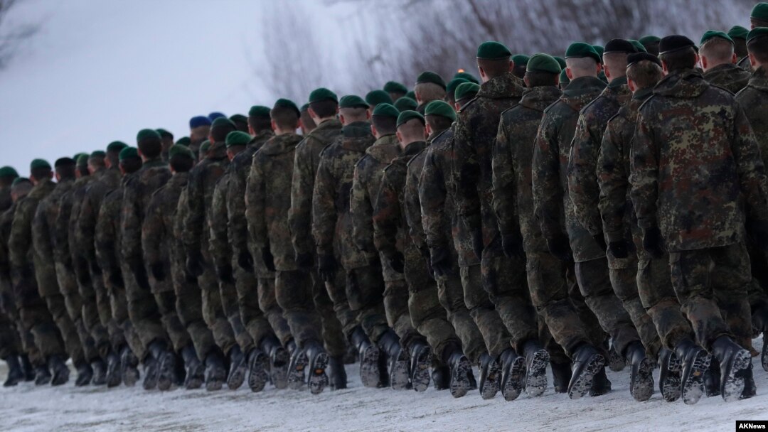 German Bundeswehr soldiers of the 122th Infantry Battalion take part in a farewell ceremony in Oberviechtach, Germany, Thursday, Jan. 19, 2017. As a part of the NATO program 'enhanced forward presence' 450 soldiers will move to Lithuania in the upcoming weeks.