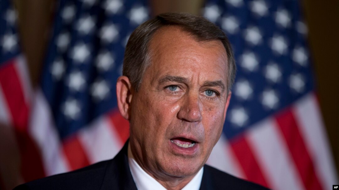 House Speaker John Boehner of Ohio speaks about the ongoing budget battle, Oct. 8, 2013, outside his office on Capitol Hill in Washington.