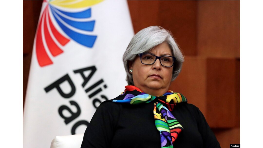 FILE - Mexico's Economy Minister Graciela Marquez looks on during a news conference after attending a meeting in Mexico City, Mexico, May 10, 2019.