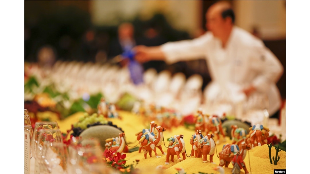 The table is prepared for heads of states at the Great Hall of the People during the Belt and Road Forum in Beijing, China May 14, 2017.