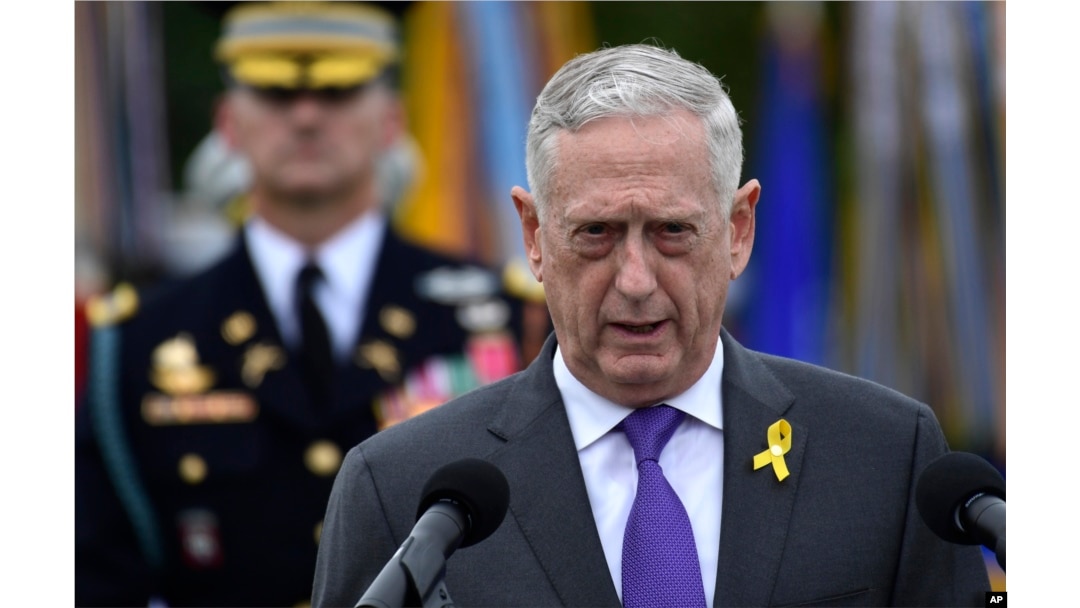 Defense Secretary Jim Mattis speaks during the 2018 POW/MIA National Recognition Day Ceremony at the Pentagon in Washington, Sept. 21, 2018.