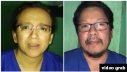 Tanto Lucía Pineda, izquierda, como Miguel Mora, derecha, están siendo acusados de los supuestos delitos de promover el odio contra militantes sandinistas entre el 18 de abril y el 30 de junio de 2018.