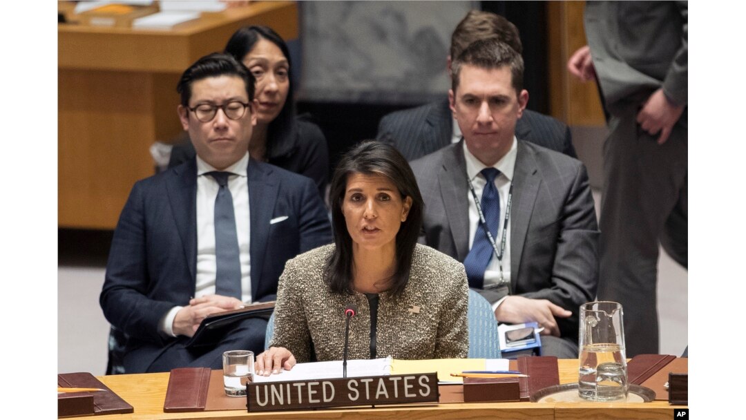 Nikki Haley, U.S. ambassador to the United Nations, speaks during a Security Council meeting on the situation in North Korea, Nov. 29, 2017 at United Nations headquarters.