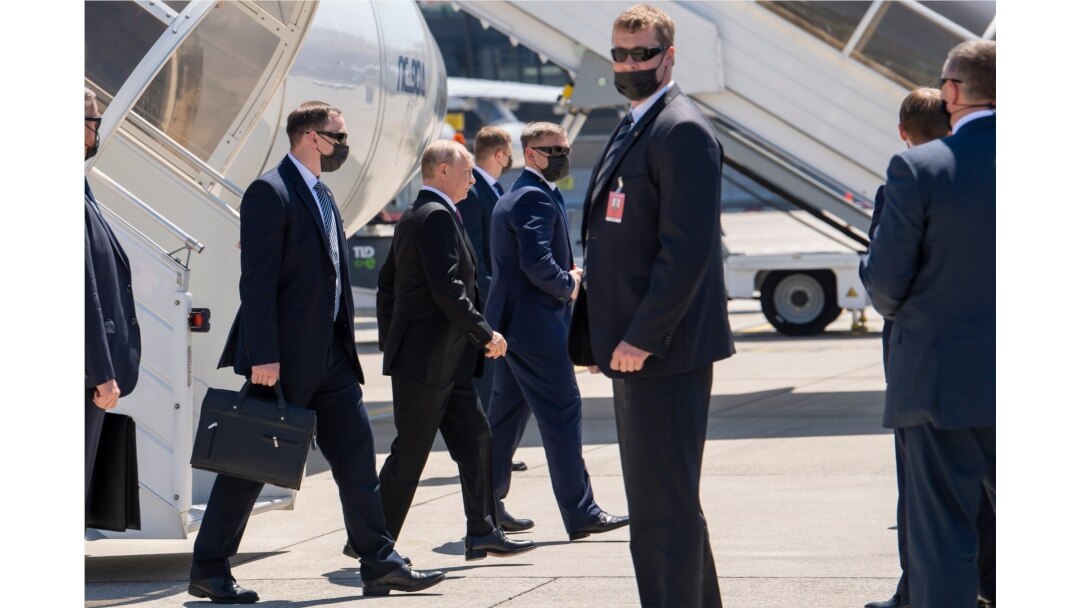 Russian President Vladimir Putin, third left, arrives for the US - Russia summit with US President Joe Biden in Switzerland, June 16, 2021.