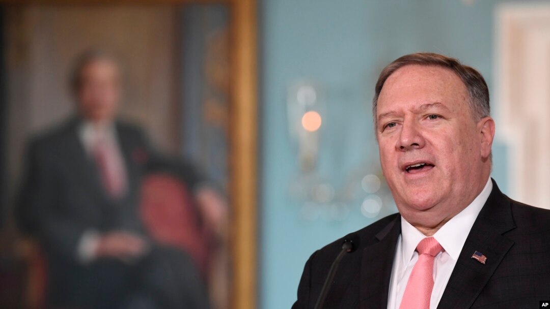 FILE - Secretary of State Mike Pompeo speaks during a press availability at the State Department in Washington, Aug. 7, 2019.