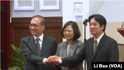 台灣總統蔡英文2017年9月5日宣佈行政院長換人，由林全（左）換成賴清德(右) (美國之音黎堡拍攝）