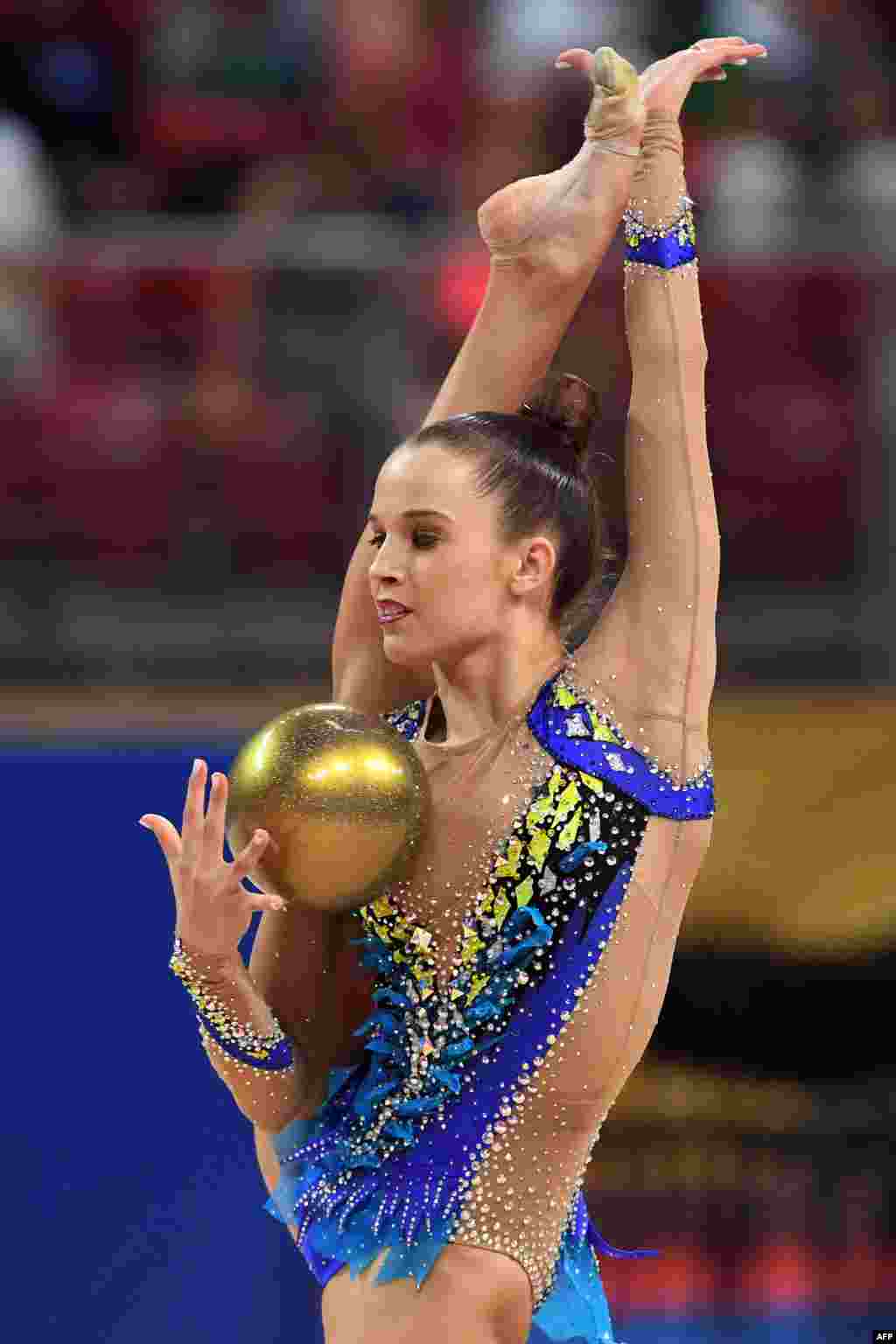 Israel&#39;s Nicol Zelikman performs during the individual ball final at the World Rhythmic Gymnastics Championships at Arena Armeec in Sofia, Bulgaria, Sept. 11, 2018.