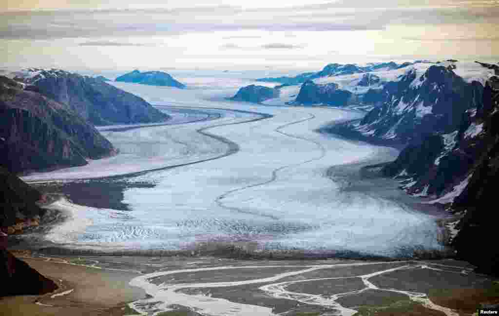 The melting Sermeq glacier, located around 80 km south of Nuuk, is seen, Greenland, Sept. 11, 2021.