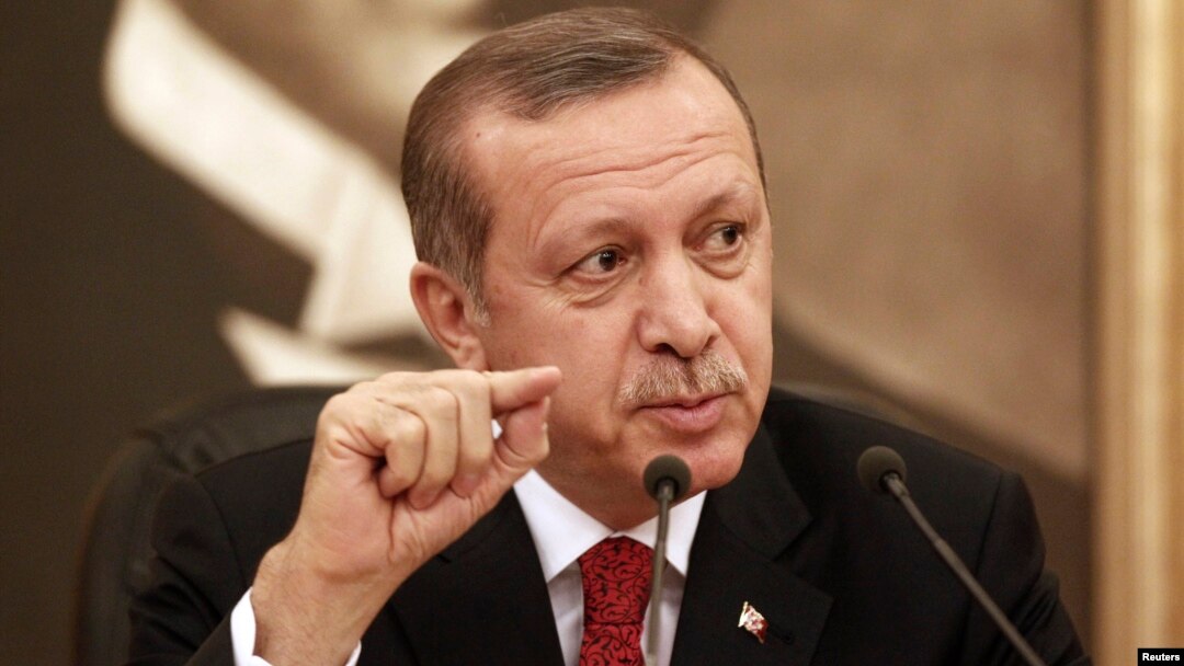 FILE - Turkey's Prime Minister Recep Tayyip Erdogan talks to the media in Istanbul.