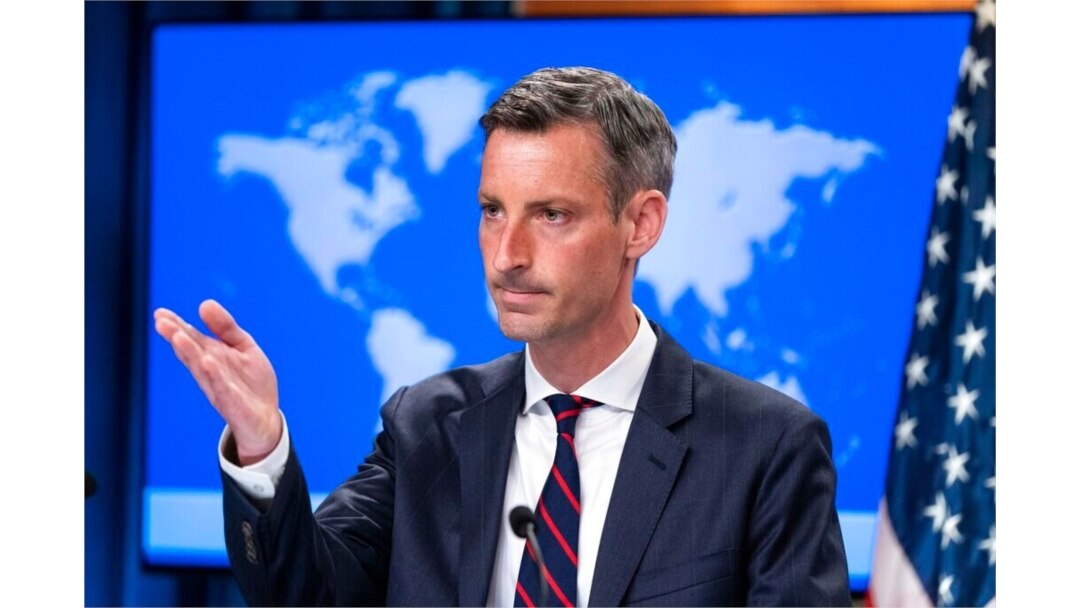 FILE - State Department spokesperson Ned Price speaks during a media briefing at the State Department, July 7, 2021.