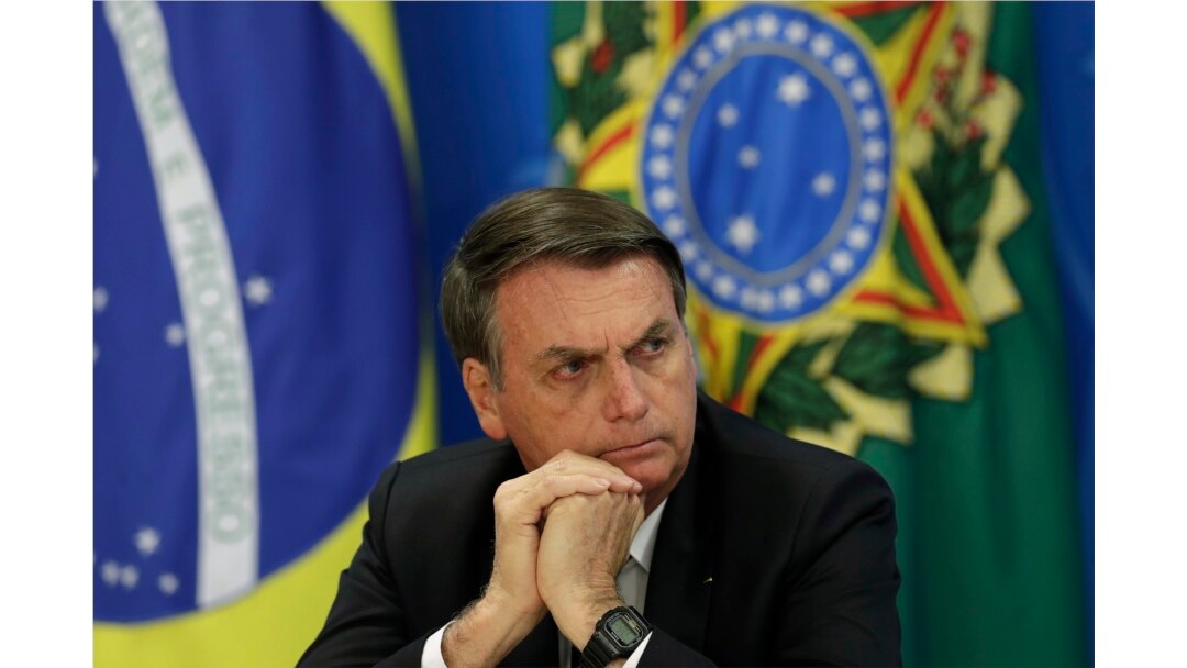 Brazil's President Jair Bolsonaro holds a press conference in Brasilia, Brazil, Aug. 1, 2019.