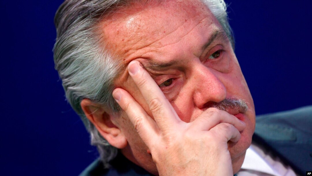 Argentina's President Alberto Fernandez waits to speak during the UN Climate Change Conference COP26 in Glasgow, Scotland, Nov. 2, 2021.