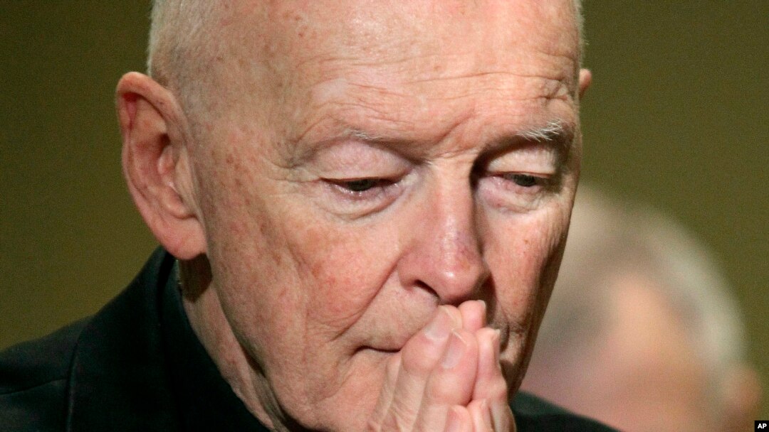 FILE - Cardinal Theodore McCarrick prays during the United States Conference of Catholic Bishops' annual fall assembly in Baltimore, Nov. 14, 2011. 