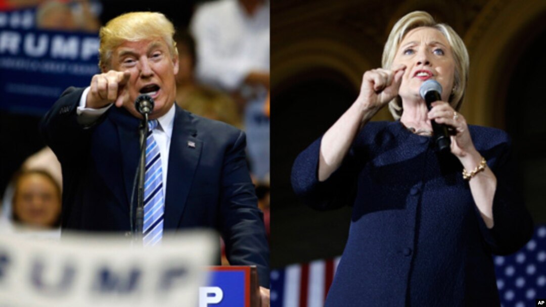 FILE - Republican presidential candidate Donald Trump, left, and his Democratic opponent Hillary Clinton are shown in this composite image.