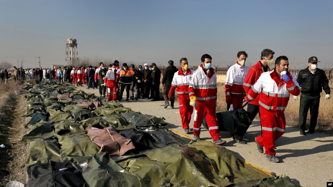Part of the wreckage from Ukraine International Airlines flight PS752, a Boeing 737-800 plane that crashed after taking off from Tehran's Imam Khomeini airport on January 8, 2020.