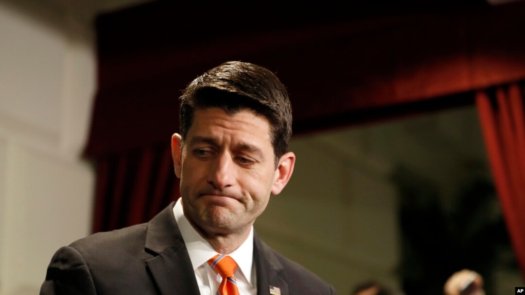 FILE - House Speaker Paul Ryan of Wis., departs after speaking to the media after a Republican caucus meeting on Capitol Hill.