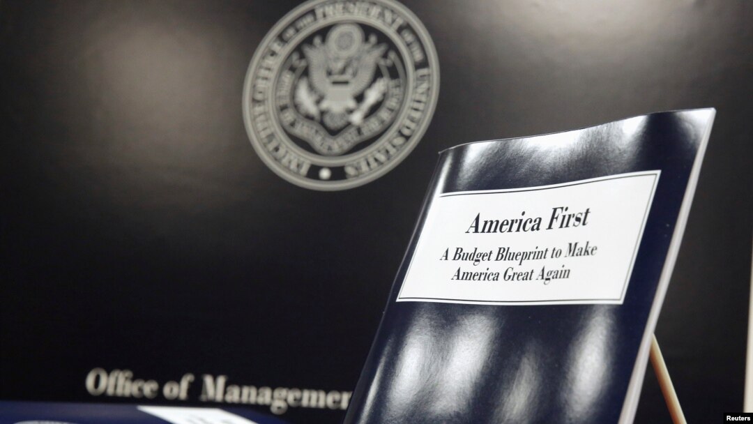 U.S. President Donald Trump's overview of the budget priorities for Fiscal Year 2018 are displayed at the U.S. Government Publishing Office (GPO) on its release by the Office of Management and Budget (OMB) in Washington, March 16, 2017. 