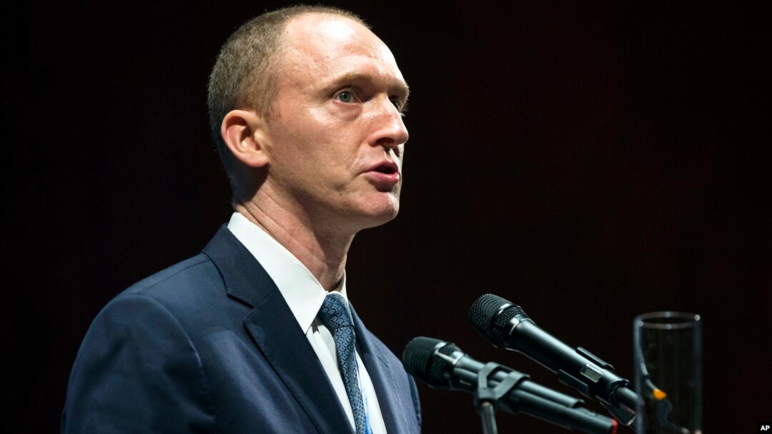 FILE - In this July 8, 2016, photo, Carter Page, then adviser to U.S. Republican presidential candidate Donald Trump, speaks at the graduation ceremony for the New Economic School in Moscow, Russia.