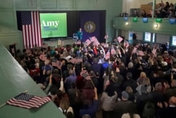 FILE - Democratic presidential candidate Sen. Amy Klobuchar, D-Minn., speaks during a campaign event at Exeter Town Hall in Exeter, N.H., Feb. 10, 2020.