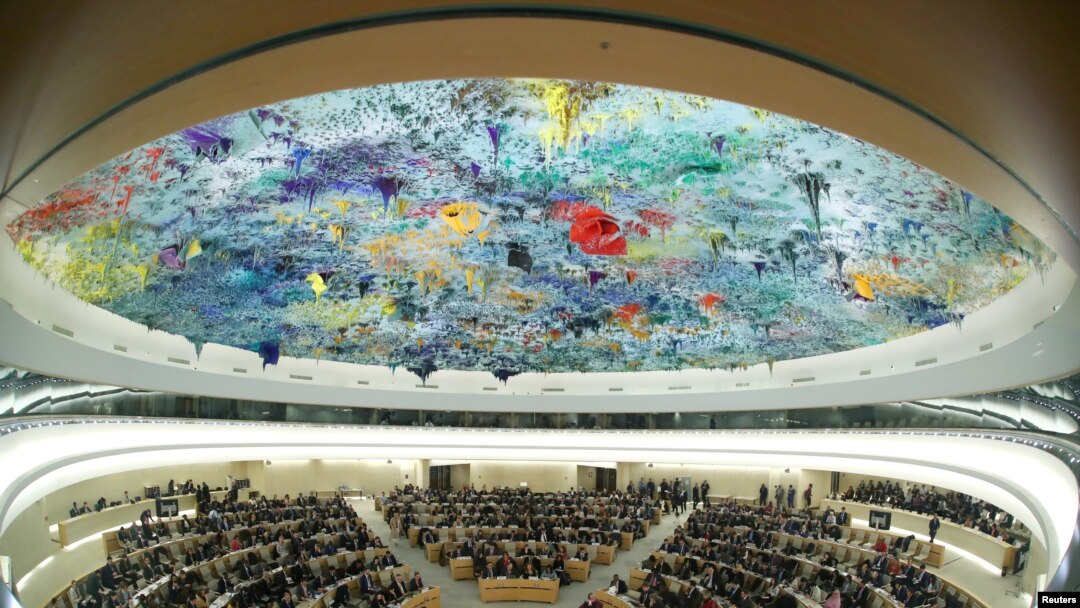 Vista de la sesión del Consejo de Derechos Humanos durante el discurso de la Alta Comisionada de las Naciones Unidas para los Derechos Humanos, Michelle Bachelet, en las Naciones Unidas en Ginebra, Suiza. Febrero 27, 2020. Foto: Reuters.