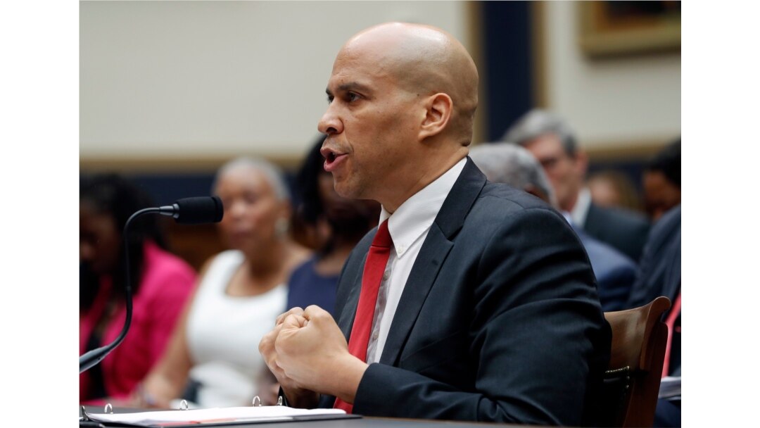 Democratic Presidential candidate Sen. Cory Booker, D-N.J., testifies about reparations for the descendants of slaves during a hearing before the House Judiciary Subcommittee on the Constitution, Civil Rights and Civil Liberties, June, 19, 2019.