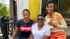 Producer of the movie "Ife" Pamela Adie poses with the two casts, Uzoamaka Aniunoh and Cindy Amadi in Lagos, Nigeria, Aug. 10, 2020. 