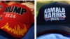 ARCHIVO - Productos de campaña para las campañas presidenciales de 2024 del expresidente Donald Trump y la vicepresidenta Kamala Harris.