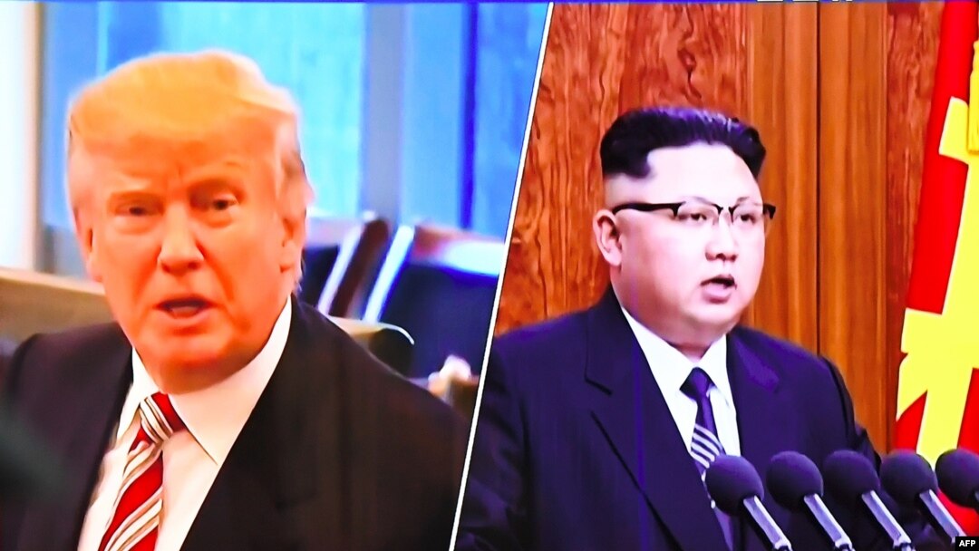 美國川普總統(左)說他的核武器按鈕比北韓領導人金正恩(右)大。